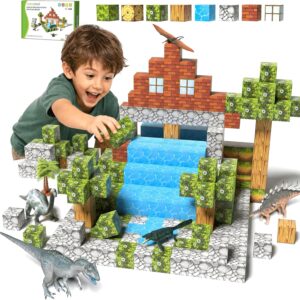 Veecafiodi Magnetic Blocks, 108PCS Magnetic Building Block with 6 Dinosaur Toys for Kids, Toddler Stacking STEM Toys for Boys & Girls 3-5 4-8 5-7 Year Old, Sensory Birthday Gift for Age 3+ Kids