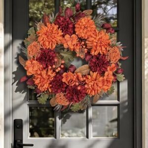 ARTGAR 24 Inch Fall Decor Floral Wreath