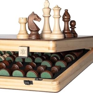 A&A 15″ Magnetic Wooden Chess Set, Handmade 3″ King Height Chess Pieces with 2 Extra Queen, Portable Travel Chess Set, Chess Game Sets