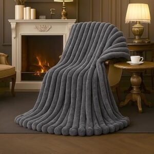 AMÉLIE HOME Striped Faux Fur Throw Blanket