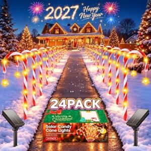 BUCASA 24 Pack Solar Candy Cane Lights