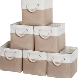 ISEMINGLA 11 Inch 6 Pack Cube Storage Bins with Handles | Foldable Storage Basket,Fabric Storage Basket,Storage cube baskets suitable for the Home & Office(White&Beige)