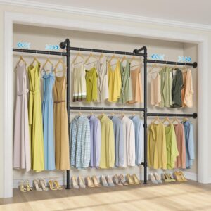 Timate P3 Wall Mounted Closet Organizer System with 5 Hanging Rods, Adjustable 5’8″–7’6″, Heavy-Duty Modular Garment Rack, Space-Saving Closet Solution for Walk-in Closet, Bedroom & Small Spaces