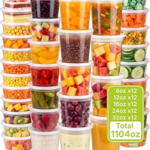 60 Sets Deli Containers with Lids, 32/24/16/12/8 oz (12 Set Each), Leakproof & Airtight BPA Free Takeout Food Storage Containers for Soup, Meal Prep, Freezer, Microwave & Dishwasher Safe