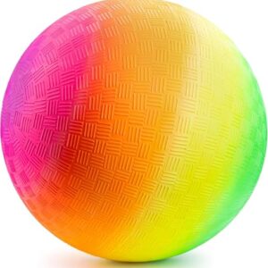 8.5-Inch Rainbow Playground Ball with Hand Pump for Kickball & Dodgeball