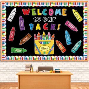 87Pcs Classroom Bulletin Board Decorations Set, Back to School Crayon Themed Classroom Decor Colorful Crayons Name Tags with Border, for School Classroom Door Home Wall Decorations Party Supplies