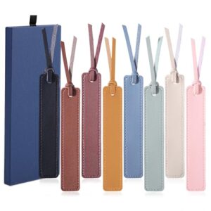 8 Pack PU Leather Bookmarks with Tassel, Stitched, 8 Colors | Soft PU Leather, Vintage Stitched Design, Gift Box Included, For Readers, Students, Teachers