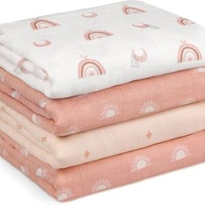Gllquen Baby Muslin Swaddle Blankets 4Pk Receiving Blanket Large 40″ x 35″