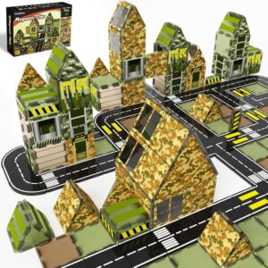 GobiDex Magnetic Tiles Army Toys Building Set for Kids Ages 3+ | STEM Magnet Military Toys for Kids Ages 3-5 4-8, Army Men Military Base Building, Christmas Birthday Gifts for Boys Girls