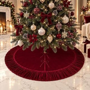 LIVILORD Burgundy Velvet Christmas Tree Skirt