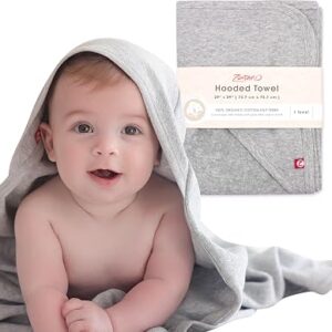 Zutano Hooded Baby Towels, Organic Cotton Baby Bath Towel, Ultra Soft and Absorbent Baby Towel for Newborn and Infant | Girl, Boy, and Unisex Towel Set, Heather Gray Solid, 1-Pack