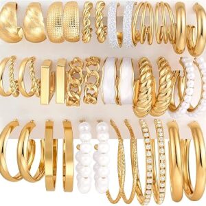 FANDY 18 Pairs Gold Hoop Earrings Set
