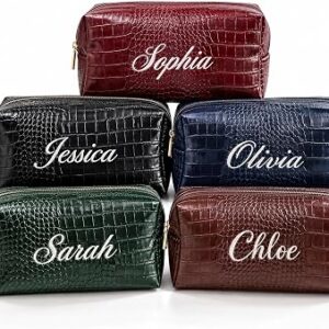 Custom Embroidered Croc-Embossed PU Leather Cosmetic Bag for Women