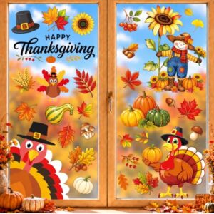 9 Sheets Thanksgiving Window Clings Decorations, Turkey Fall Stickers Decor