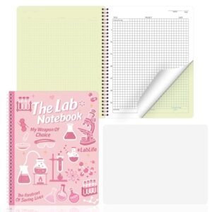 Affrolling 1 Pack Carbonless Lab Notebook Carbon Copy 8.5'' x 11'' 25 Sets of Pages 54 Pages Total Laboratory Engineering Chemistry Computation Notebook Science Grid Coil Binding(Pink Style)