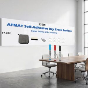 AFMAT WS11 White Board Sticker for Wall, 1.44x11ft Peel and Stick Whiteboard Wallpaper, Stain-Proof & Super Sticky Dry Erase Wall Decal, Dry Erase Contact Paper Roll for Table/Door, 3 Markers,