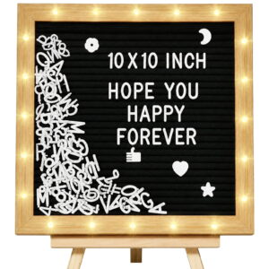 AGCAN Light Up Felt Letter Board with Stand, 10 x 10 Inches Wood Frame Message Board, Changeable Letter Boards with 290 Letters, Numbers and Symbols