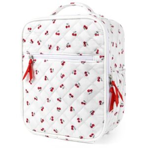 Aileam Lunch Box Lunch Bag for Women Cute Girls Insulated Womens Lunch Bag For Work Quilted Large Capacity Reusable Insulated Cooler for Work Picnic Travel Little Red Cherries