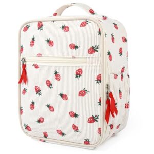Aileam Lunch Box Lunch Bag for Women Cute Girls Insulated Womens Lunch Bag For Work Quilted Large Capacity Reusable Insulated Cooler for Work School Picnic Travel Strawberry Beige