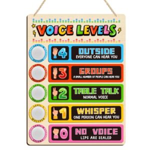 AINBIN 5 Pcs Push Lights and Wooden Voice Level Sign Classroom Rules Chart