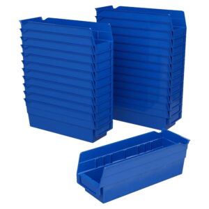 Akro-Mils 24 Pack Plastic Storage Shelf Bins, Space-Saving Organizers, 12"x4"x4", Blue