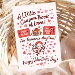 A Little Coupon Book of Love - Sweet Romantic Coupons for Free Hugs, Back Rubs, and More - Perfect Valentine's Day Gift for Couples