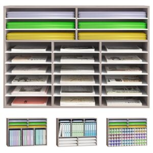 Alpeir Classroom Mailbox 24 Slots with Removable Shelves, Retro Grey/White | Hold 13500 Sheets Paper, Easy Retrieval, Heavy Duty Wooden Desk Paper Storage Organizer, for Classroom Office Home Mailroom