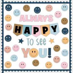 Always Happy to See You Bulletin Board Happy You are Here Classroom Decor | Smile Face Cutouts，So Happy You Are Here Back to School Chalkboard Wall Door Decor Supplies