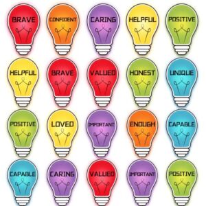 AmazingSpark 36 Pcs Light Bulb Affirmation Bulletin Board Cutouts Set Motivational Positive Colorful Sayings Lightbulb Accents Cutouts for Classroom School Home School Teacher Wall Supply