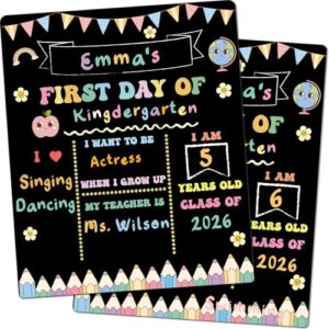 AmazingSpark First and Last Day of School Sign Board Double Sided 1st Back to School Supplies 10"x12" for Kids Preschool Kindergarten Chalk Board, Cute Crayon Retro Groovy Photo Reusable(Macaron)