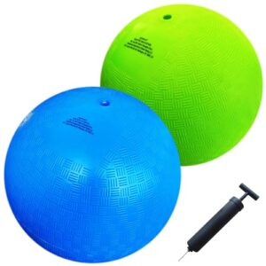 AppleRound 10-inch Dodgeball Playground Balls, Pack of 2 Balls with Pump, Official Size for Dodge Ball, Handball, Camps and Schools, Blue & Green