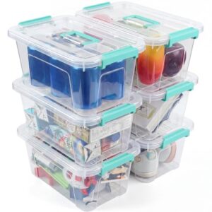 AREYZIN 7Qt Storage Bins with Lids,6-Pack Clear Stackable storage containers with lids Buckle Latches.Perfect for LEGO, Crafts, Office Supplies, and Dorm Room Organization,Clear Teal