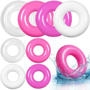 Arrowbash 8 Pcs Inflatable Pool Floats 28 Inches Swim Tube Bulk for Adults Swimming Ring Pool Floaties for Beach Party Decorations Women and Men River Lake Summer Vacation Holiday(Pink Series)