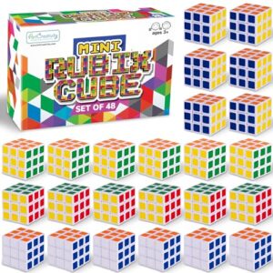 ArtCreativity 48 Pack Mini Rubix Cube Set - Bulk Rubix Cubes - Ultra Portable Fidget Cubes for Kids and Adults - 3D Puzzle for Fidgeting, Stress Relief, and Learning - Mini Puzzle Party Favors