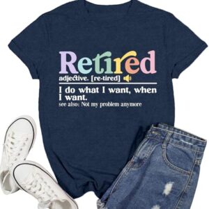 Ascrazy Retired Shirt for Women Retirement Teacher Tshirts Grandma Retired Life Tee Tops Blue