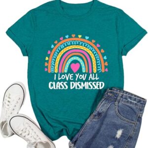 Ascrazy Womens Teacher Shirt I Love You All Class Dismissed Teacher Life T-Shirt Last Day of School Tee Tops Green