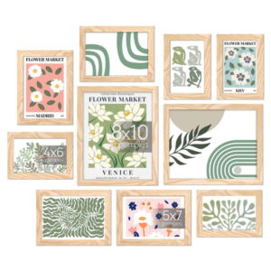 Asoricing 10-Piece Picture Frames Set, Natural Wood Color PVC Photo Frames for Wall, Gallery Wall Frame Collection with Mixed Sizes, Minimalist Home Decor for Bedroom
