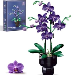 Audaxly Purple Orchid Building Set with Vase, 692 Pcs Botanical Flower
