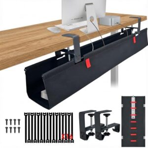 AVEKO No Drill Under Desk Cable Management Tray, 36" Desk Cable Organizer | Premium Oxford Fabric Cable Management, Clamp Screw Desk Cable Management, Large Capacity Table Cable Organizer for Office
