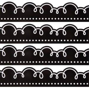 AWIZOM 72 Feet Black with White Squiggles Bulletin Board Borders Squiggles and White Dots Bulletin Board Trims Die-Cut Scalloped Classroom Border for Wall, School, Homeschool, Back to School Decor