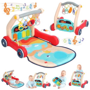 Baby Play Mat, Caveen 4 in 1 Baby Gym Activity Center with Musical Light Piano, Baby Learning Walker for 0-36 Months Infant Toddler