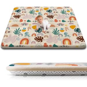 Baby Play Mat for Floor, 71'' x 59'' Thicken Foam Soft Padded Playmat for Tummy Time, Playpen Mat for Toddlers Infant Kids, Water-Repellent Coral Velvet, Non-Slip Bottom Safe for Crawling (Boho)