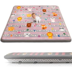 Baby Play Mat for Floor, 71'' x 59'' Thicken Foam Soft Padded Playmat for Tummy Time, Playpen Mat for Toddlers Infant Kids, Water-Repellent Coral Velvet, Non-Slip Bottom Safe for Crawling (Lion)