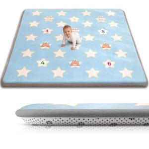 Baby Play Mat for Floor, 71'' x 59'' Thicken Foam Soft Padded Playmat for Tummy Time, Playpen Mat for Toddlers Infant Kids, Water-Repellent Coral Velvet, Non-Slip Bottom Safe for Crawling (Star)