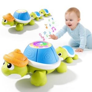 Baby Toys 12-18 Months, Musical Turtle Crawling Toys with Mama and Babies
