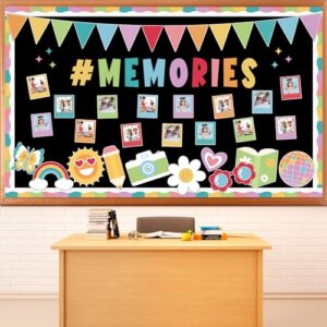 Back to School Bulletin Board Decorations Memories Colorful Daisy DIY Photo Frame Bulletin Board Rainbow Paper Cutout for First Day of School Classroom Blackboard Chalkboard Wall Decor