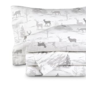 Bare Home Flannel Sheet Set Prints (Twin, Elk) | 100% Cotton, Velvety Soft Heavyweight, Double Brushed Flannel for Extra Softness & Comfort, Deep Pockets 6 to 15 Inches