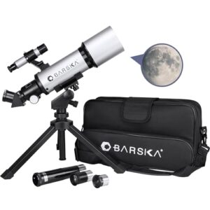 Barska Starwatcher Astronomical Refractor Telescope 300x Magnification for Beginners & Kids with Barlow Lens, 2 Interchangeable Eyepieces, Finder Scope, Table Top Tripod