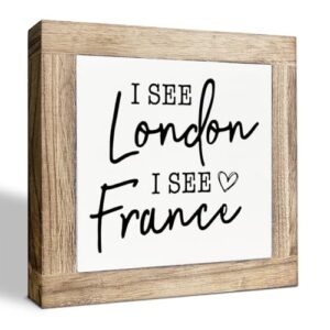 Bathroom Humor Decor, I See London I See France Sign, Funny Bathroom Wood Sign, Rustic Home Decoration for Shelf Table, Desk Decors Art, Rustic Wooden Block Plaque Signs for Home 5.9X5.9X0.7inches