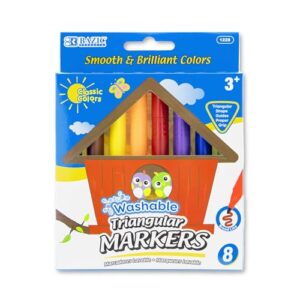 BAZIC PRODUCTS Washable Jumbo Triangle Markers, 8 Colors, Non-Toxic